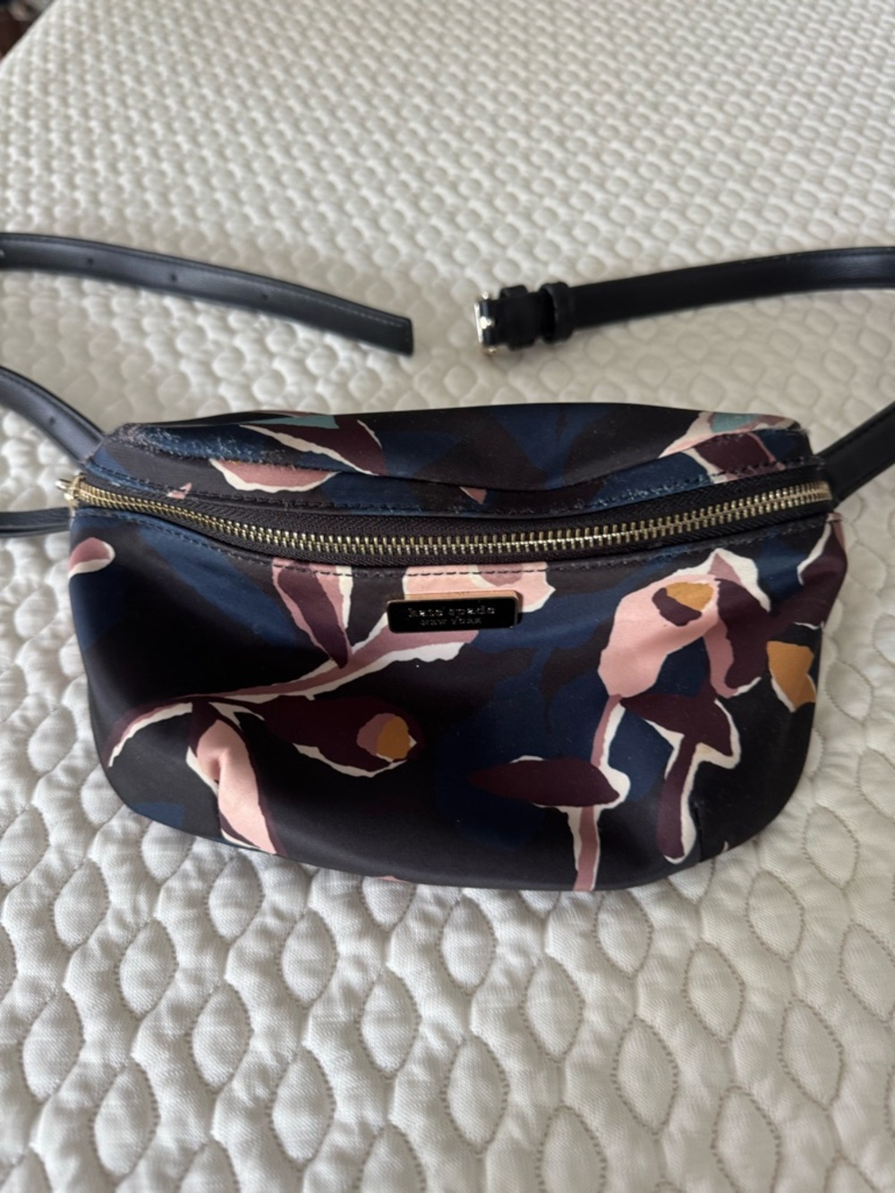 kate spade Navy Floral Crossbody Belt Bag with Pink Accents
